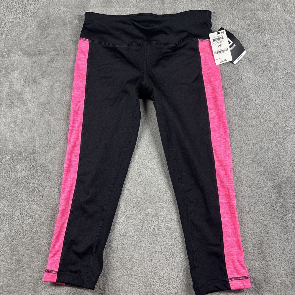 Ideology Women's Colorblock Capri Leggings Black/Pink Size PP New *READ*